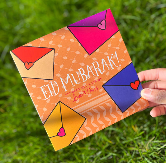 Set of 4 Eid Greeting Cards - Orange Burst