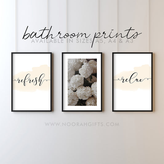 Bathroom Prints + Peony Print - Set of 3