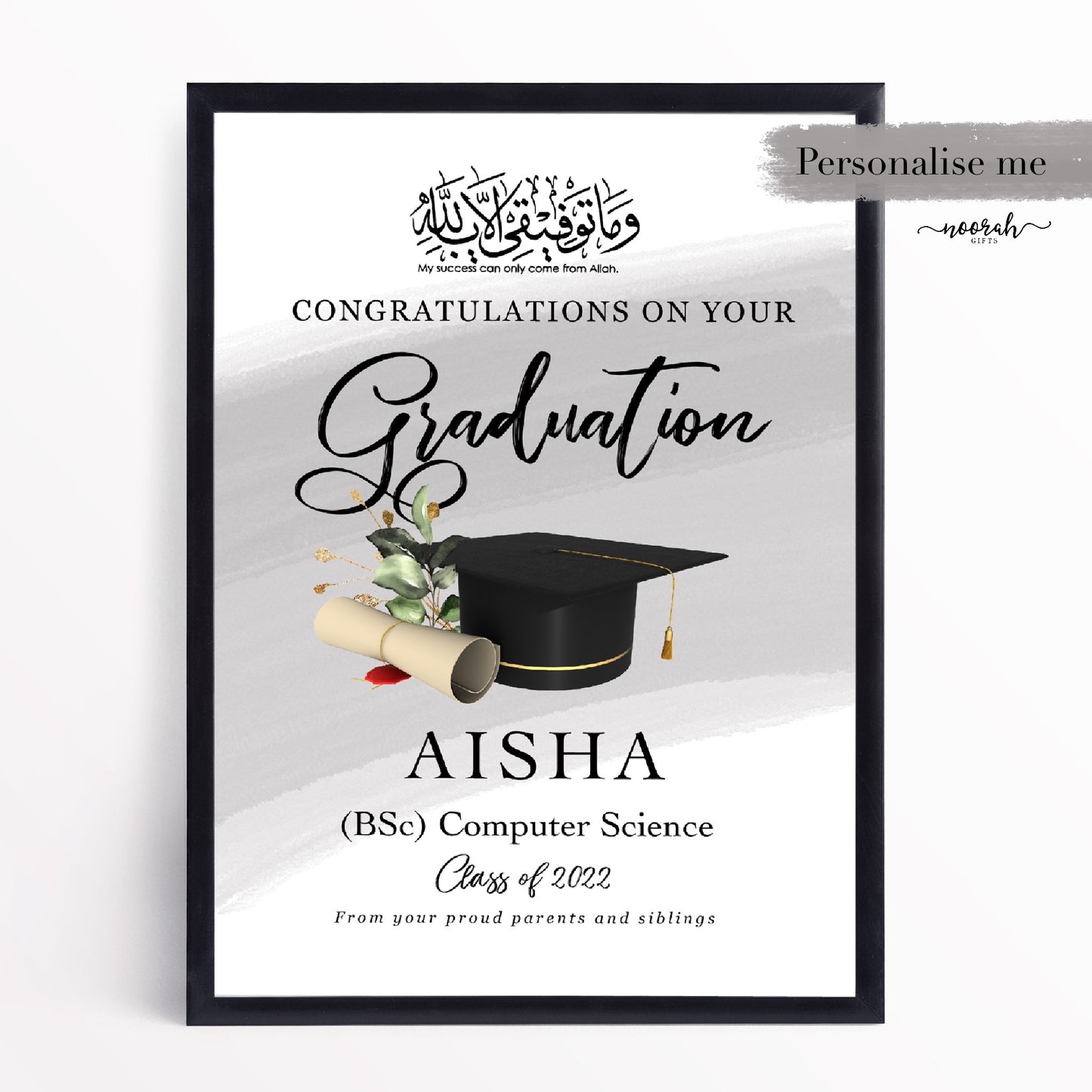 Graduation Print - With Arabic + Foilage